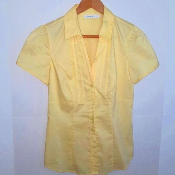 RICKI'S Ladies Lemon Capped Sleeve Blouse Button-Up V-Neck Size  4 NEW - Picture 1 of 10